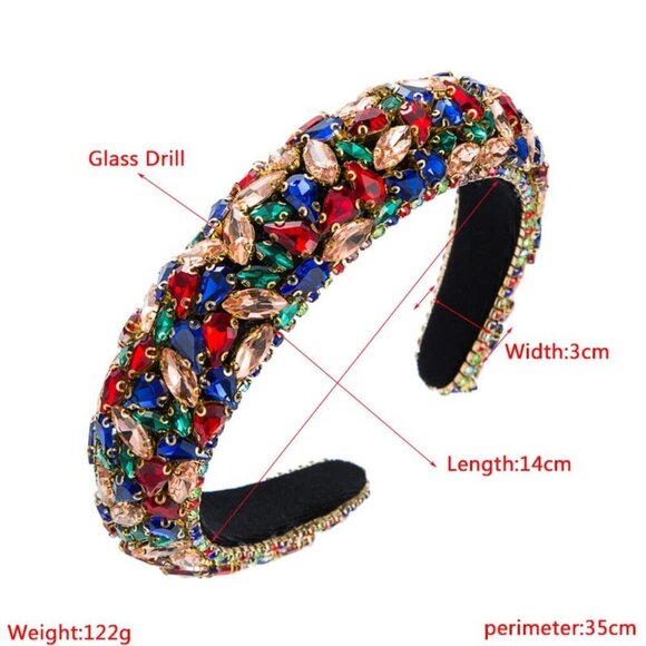 Colorful Rhinestone Sponge Headband Vintage Wide Edge Stained Glass Hair Accesso main image 5
